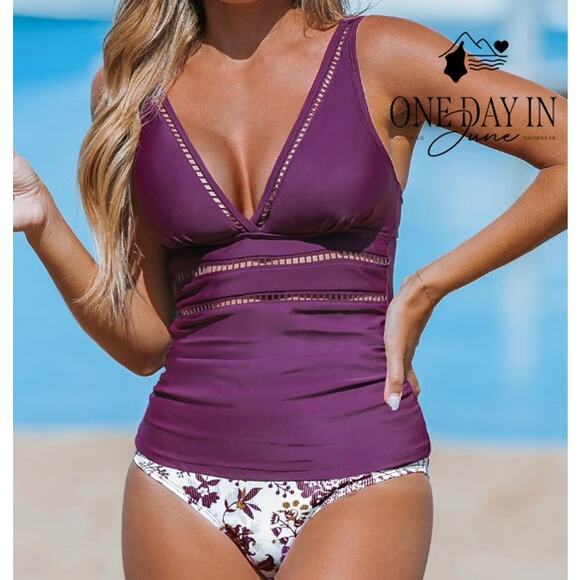 Cupshe Ribbed Bottom Tankini Swimsuit Size M - Picture 1 of 7